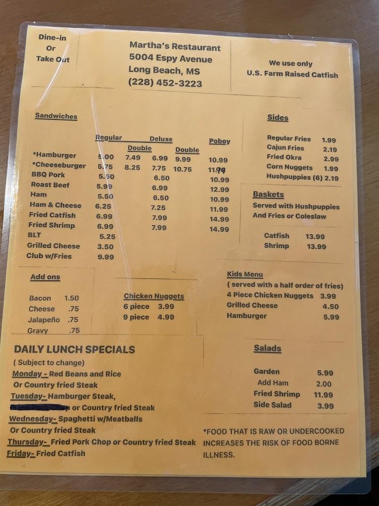 Martha's Restaurant Menu image 3